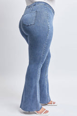 YMI Plus Low-Rise V-Front Pull On Flare Jeans - Denim
