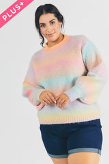 Davi & Dani Plus - Stripe Balloon Sleeve Sweater - Pastel Ombre