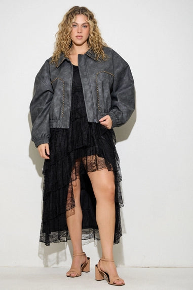Baevely (Plus) Zip Up Jacket with Studs