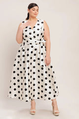 Flying Tomato Plus Size Side Tie Printed Woven Midi Dress - Ivory
