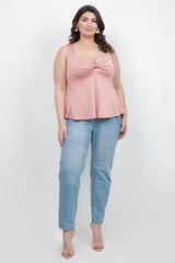 Haute Fox Plus Size Twist Front Peplum Tank Top