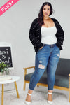 Davi & Dani Plus - Pearl Embellished Open Front Sweater Cardigan - Black