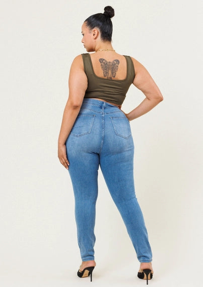 Vibrant M.i.U Plus Signature Skinny Jeans -  Medium Stone