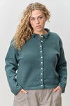 Polagram Plus Size Sweater Cardigan with Collar - Hunter Green