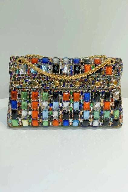 PEACH ACCESSORIES Geometric Rhinestone Clutch - Multi