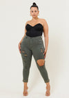 Vibrant M.i.U Plus Freebird Destroyed Skinny Jeans - Olive