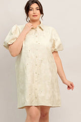 Flying Tomato Plus Size Button Down Textured Woven Mini Dress - Cream