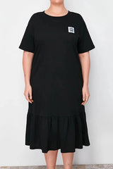 WOJCOR Plus Size 100% Cotton Knitted T-Shirt Dress - Black