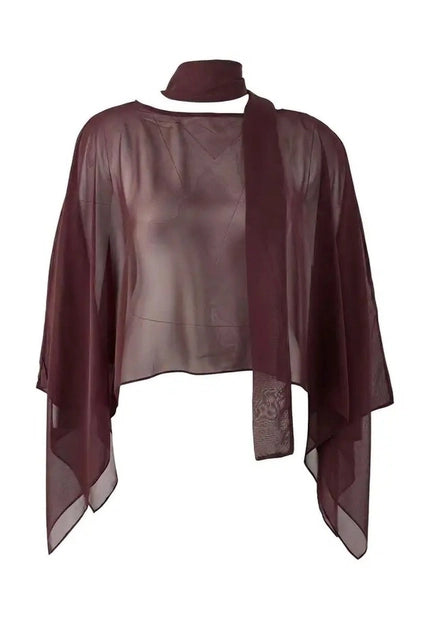 WOJCOR Plus Size Chiffon Woven  Blouse - Brown