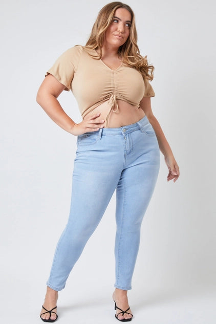 YMI Plus Sustainable Wannabettabutt Skinny Jeans- Light Blue