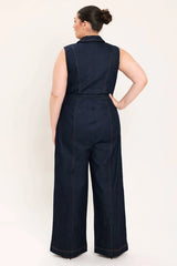 Flying Tomato Plus Size Front Zipper Denim Jumpsuit - Dark Denim