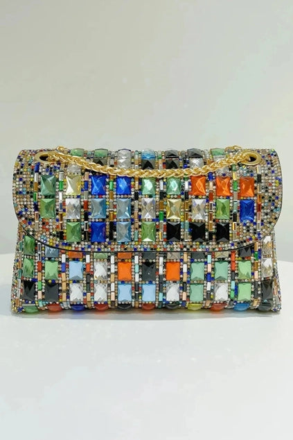 PEACH ACCESSORIES Geometric Rhinestone Clutch - Multi