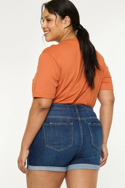 Kan Can Plus Size High Rise Denim SHORTS - Dark Wash