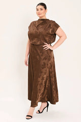 Flying Tomato Plus Size Jacquard Midi Skirt - Brown