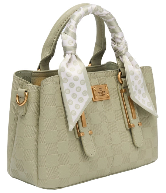 Bessie London Checkerboard Buckle Tote with Scarf