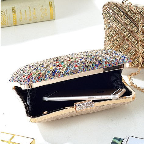 PEACH ACCESSORIES Crystals Stones Evening Clutch Bag - Rainbow