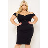 DORCAS Pleated Detail Open Shoulder Plus Size Mini Dress - Black