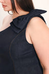 Flying Tomato Plus Size One Shoulder Denim Top - Dark Denim