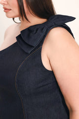 Flying Tomato Plus Size One Shoulder Denim Top - Dark Denim