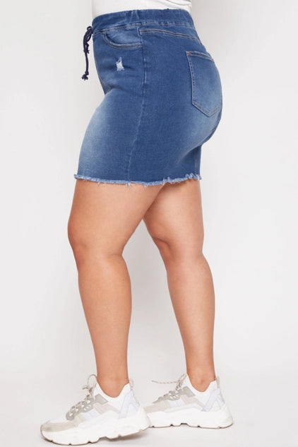 YMI Plus Pull On Fray Hem Skirt - Medium Wash