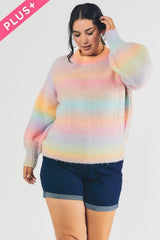 Davi & Dani Plus - Stripe Balloon Sleeve Sweater - Pastel Ombre